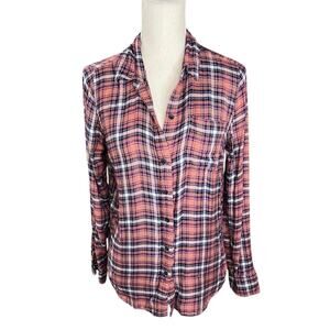 Lucky brand pink & navy plaid button down long sleeve shirt  Cabincore western